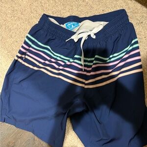 Chubbies Navy Swim Shorts with Pastel Stripes